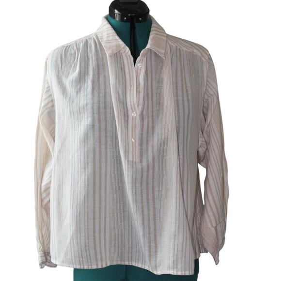 Madewell Tops - Madewell Beige & White Striped Lightweight Button Front Blouse Women’s Medium